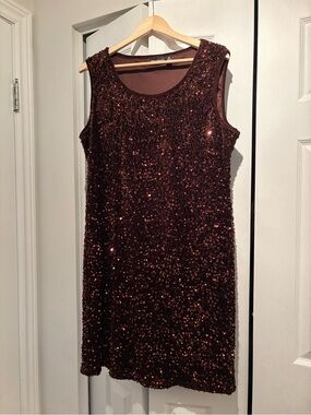 Sequin Shift Dress - brown
